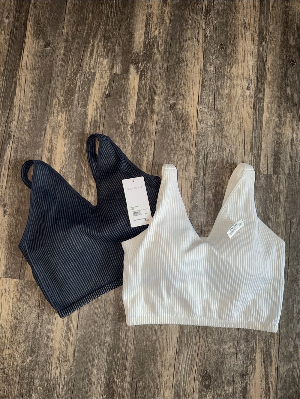 Ribbed V-Neck Bralette Tank - White and Dark Gray